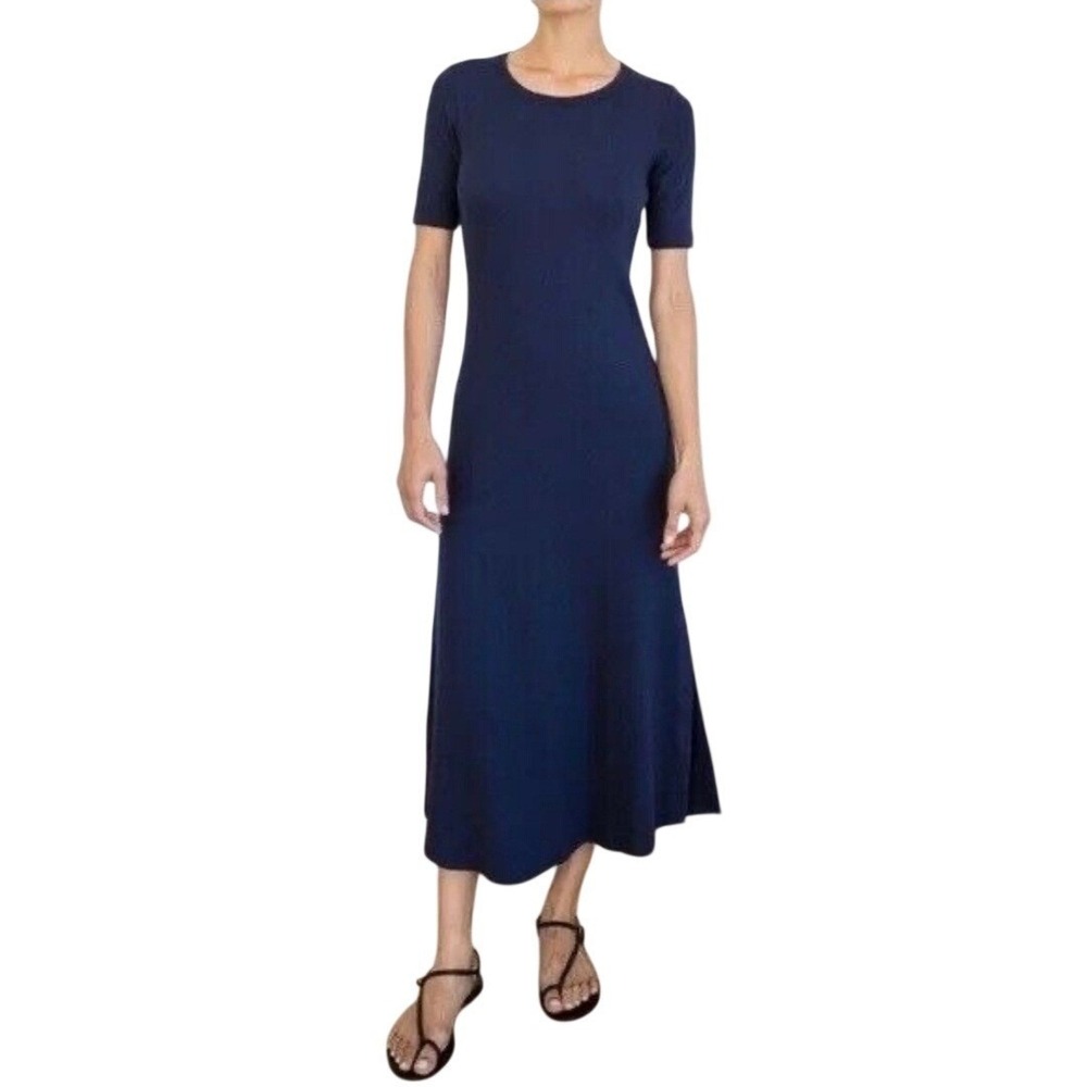AYR The Moderne Dress Ribbed Midi Pullover Short Sleeve Navy Blue XL Minimalist